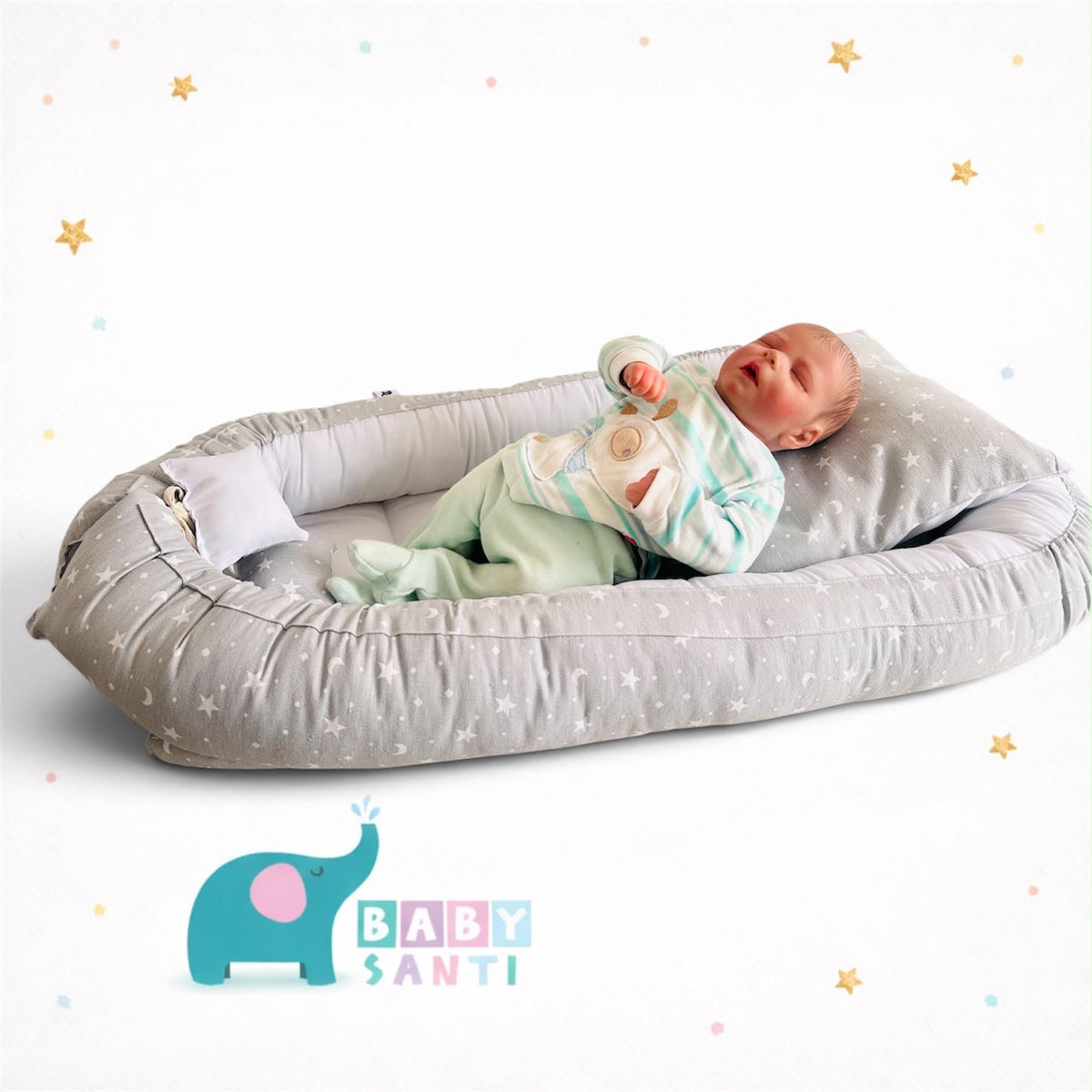 Nido colecho Baby Santi - Estrellas gris y blanco