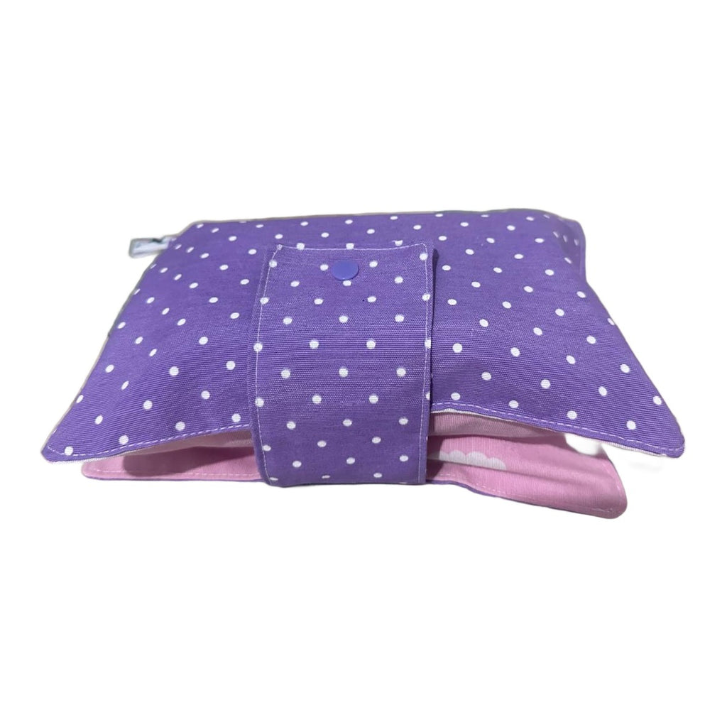 Pañalera portátil Baby Santi lila - vista lateral con broche